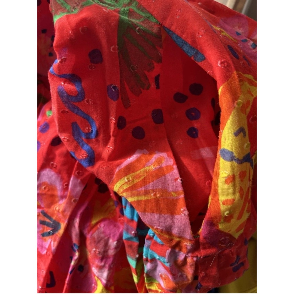 Farm Rio Good Vibes Cotton Midi Dress Puff Sleeve Smocked Tropical Resort Boho L - Picture 6 of 15